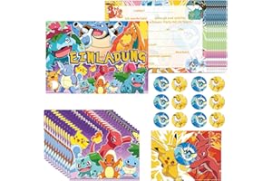 GOACRS Einladungskarten Kindergeburtstag Jungen Mädchen, 12pcs Deutsche Geburtstag Einladungen, Partyeinladungen mit Bunte Umschläge und Runde Aufkleber, Cartoon Anime Party Einladung Set für Kinder