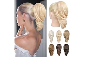 REECHO Ponytail Extension - 12" Short Claw Clip in Ponytail Hair Extension Wavy Clip in Ponytail Natural Soft Synthetic Pony Tail Hair Pieces for Women (Light Blonde)