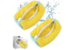 VKWE Shoe Washing Machine Bag with Zipper Hook - Reusable Lightweight Portable, Fluffy Fibers 360° Wrap-Around Cleaning (2PCS)
