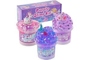 OKAYBEE 3er-Pack Lila Schleim-Set für Mädchen: Enthält Cloud Slime, Water & Mermaid Crunchy Slime, Spaß- & Sinneserfahrung DIY Schleim-Set für Kinder & Teens, Slimes-Partygeschenke Geburtstag