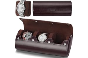 LEFOR·Z Custodia da Viaggio per Orologi,Porta Organizer per Orologi da Uomo con 3 Scomparti,Custodia per Orologi Portatile in Pelle PU (Marrone)
