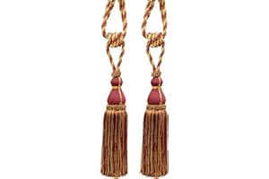 DÉCOPRO Large Elegant Curtain & Drapery Tassel Tieback, Tassel Length 12" (30.5cm), 30" Spread (76cm) (Style# TBH15) Burgundy Gold Red Multicolor #1253 (Carmine Red, Yellow Gold, Dark Red) Set of 2