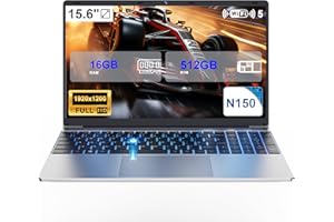 DMDFJY 15.6" Laptop, N-150 Processor (Max 3.6GHz), 16GB RAM 512GB SSD Laptops PC, Fingerprint Unlock, USB 3.0/HDMI Ports, WiFi 5 & BT 4.2, RGB Illuminated Keyboard