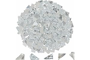 Yazikisa 500g Glas Mosaik Fliesen Kristall Glasfliesen Unregelmäßige Mosaiksteine Kristallglas Mosaikstücke Glasstücke für Mosaikherstellung Blumentöpfe Dekoration Silber Serie