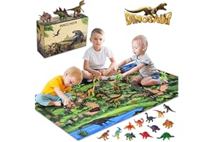 INNOCHEER Zestaw zabawek dinozaurów, figurka, dinozaur z matami do zabawy i drzewami, w tym T-Rex, Triceratops, Ptereoia, Jurassic World, zabawka dla dzieci