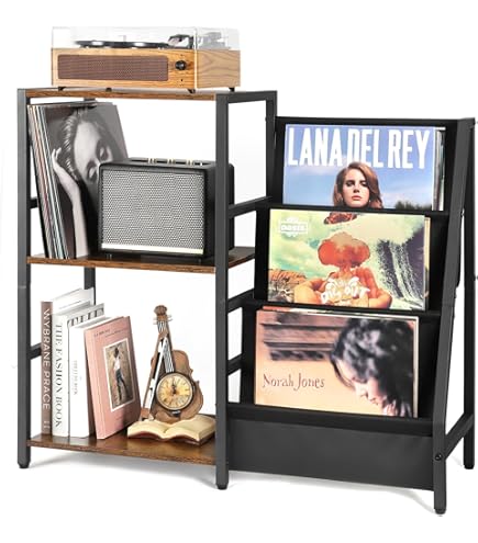 Mobile Porta CD E Vinili Nero - Scaffale In Legno Per Dischi Con Ripiano Per Giradischi - Foto 12