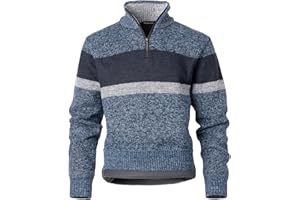 Harbrosrce Maglioni Uomo Invernali Striscia Collo Alto con Zip 1/4 Pullover Foderato in Pile Giacca in Maglia Maglione Maniche Lunghe Sweater Invernale