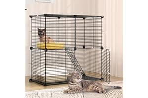 YITAHOME Gabbia per Gatti da Interno, Gabbia per Gattini a 2 Livelli, Recinto per Gatti, Box per Piccoli Animali da Esterno con Filo Denso, Cuccia per Furetto, Gattino, Coniglio, Campeggio