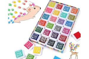 Uheltosly 24 Stück Stempelkissen,Set 24 Farben Stempelkissen für Papierarbeiten,Stempelkissen Bunt Fingerabdrücke Abwaschbar,Scrapbook,Stempel