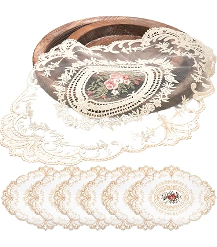 Uxcell 4Pcs Crochet Doilies 3.94" Cotton Woven Fabric Coasters, Round Handmade Coasters With Floral Autumn Yellow