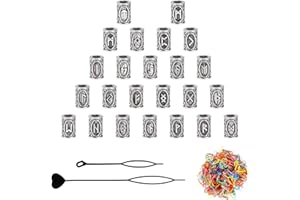 QH-Shop 24 sztuki koralików do brody, wikingów, runy, 2 sztuki, wsuwane szpilki do włosów Quick Beader i 2000 sztuk gumowych taśm