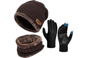 OOPOR Cappello Sciarpa Guanti Invernale Set - Uomo Donna 3 Pezzi Touch Screen Unisex Beanie Cappelli Fodera Pile Berretto Cappellino in Maglia per Outdoor Sport Running Bici Mtb Corsa Trekking Sci Moto