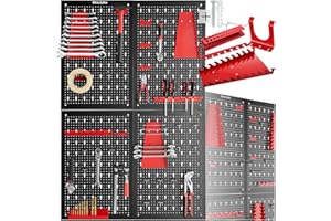 tectake® Werkzeug Lochwand aus Metall, 160 x 60 x 2 cm, Werkzeugwand Lochplatte, inkl. Werkzeughalter Set Haken und Halterungen, Wandregal Regalsystem für Werkbank, Garage, Werkstatteinrichtung - 4tlg