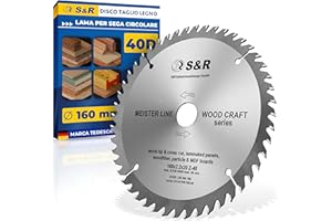 S&R Lama per Sega Circolare 160 mm. Disco Smerigliatrice Taglio Legno Professionale (160 x 20 x 2,2 mm 40 Denti), compatibile con sega a immersione e sega circolare Bosch e Makita.