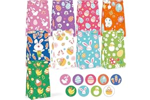 KoogeL Bedruckte Tüten mit Holzklammern Ostertüten mit Hasen geschenkpapier 27 Stück Ostern Geschenktüten, Osterhasen Küken Ostereiern Geschenverpackung Ostern Partytüte mit Niedlich Osteraufkleber