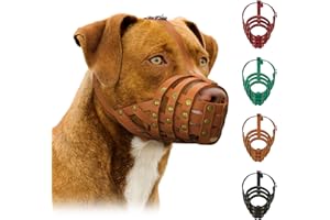 MUROM Pitbull Dog Muzzle Leather Amstaff Staffordshire Terrier Breathable Basket with Adjustable Straps Black Brown Green Red (Brown) (LM-1)