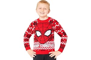 Marvel Spiderman Boys Knitted Christmas Jumper, Cosy Festive Xmas Sweater - Gifts for Boys