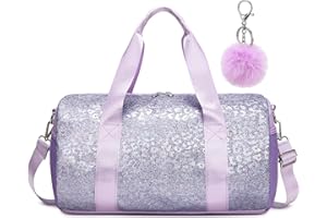 Kimwadalh Bolsa de Deporte Infantiles Niña Bolsa de Danza Ballet Niñas Bolsa de Gimnasia Pequeña Bolsos de Viaje para Niños, Leopardo Purpurina