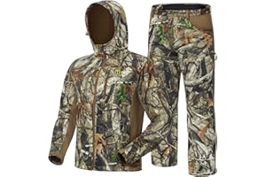 TIDEWE Hunting Clothes for Men with Fleece Lining, Safety Strap Compatible Water Resistant Silent Hunting Jacket and Pants