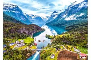 HUADADA Puzzle 1000 elementów, puzzle dla dorosłych, kolorowe puzzle - Fiord Geiranger Norwegia, 1000 puzzli dekoracji domu, puzzle dla dorosłych.