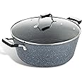 Scoville Expert Neverstick+ 32cm Stock Pot with Glass Lid, Large Non-Stick Stock Pot, 8L Capacity, Suitable for All Hobs, Ergonomic Handles, Deep Cooking Pot, PFOA Free, Aluminium, Grey