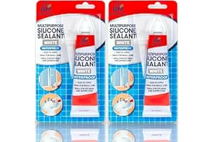 BlissMart White Silicone Sealant Waterproof Strong White Glue x 2 Tubes Multipurpose Bathroom Silicon Seal Mold Resistant Silicone Tool Kitchen Toilet Sink Caulking Shower Seal Filler Sealant Tool