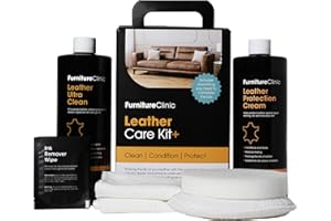 Furniture Clinic Complete Leather Care Kit+ With Large Leather Cleaner & Leather Protection Cream for Sofas, Car Seats - Leather Care Set Includes 500ml Ultra Clean & 500ml Leather Conditioner