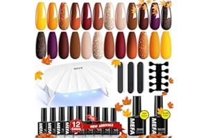 ‎MEFA MEFA Starterset mit Lampe 6W,12 Farben UV Nagellack Set Gelnägel Starterset Gelb Orange Braun Glitzer Nude Lila, Gel Nagellack UV Set mit Base Top Coat Gel und UV Lampe