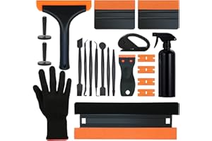 CARSLEEK Vinyl Wrap Tool, Window Tint Kit, Wallpaper Scraper, Rubber Squeegee, Spray Bottle, Magnetic Holder, Auto Edge Trimmer Bulk, Car Solar Film Tool, Black Orange, 21 in 1