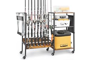 BIKONEY Soporte para Caña de Pescar - Organizador de Pesca con Capacidad para 16 Cañas, Carro Tackle para Garaje, Entrada de Casa y Esquina