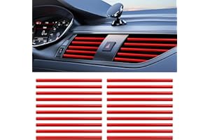 PARASTAR 30 Pezzi Strisce Decorative Bocchette Aria Auto,PVC Finiture Aria Condizionata Auto,Pieghevole Striscia Interni Auto per Tutte le Bocchette Dell'aria Condizionata (Rosso, 19,7 cm)