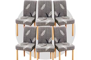 TOMMO Dining Room Chair Covers Set of 6, Stretch Removable Washable Spandex Dining Chair Slipcovers Protectors, Kitchen Chair Covers for Dining Room Party Hotel Ceremony Banquet (Gray feathers)