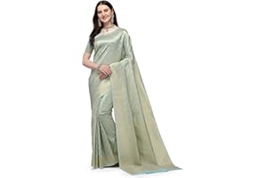 Jaanvi fashion Damen Kerala Banarasi Seide mit Zari Jacquard Arbeit Saree mit ungesäumtem Blusenteil