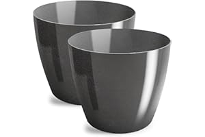 PECZEKO Pot de Fleurs Brillant, Pot de Plantes en Plastique, Pot décoratif pour Grandes et Petites Plantes, Lot de 2 Pots de Fleurs, Pots de Fleurs, Pots à Herbes, (Lot de 2) Graphite, ø 20 cm