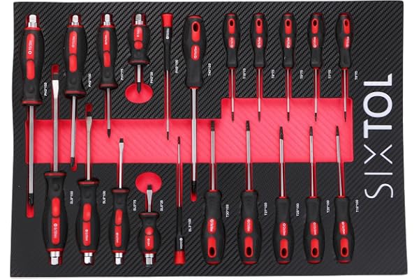 SIXTOL Mechanic Tool Tray 8 | Module d'outils 21 pièces | Tournevis PH/SL/TORX & précision | Insert EVA pour chariot d'atelier