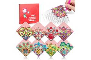 CharySim 8 Pcs Diamond Art Painting Bookmarks with Crystal Dimond Art Kits and Crafts Kits for Adults Women Gifts Pink Lotus