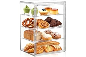GWBPES Pastrys Display Case, 4 Tier Bread Bin Clear Cake Display Cabinet Large Bread Storage Containers Acrylic Countertop Bakery Displayer For Breads Dessert Cookie Baking