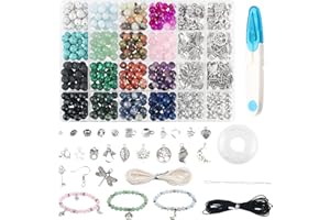 I LOVE MOM Kit Bracelet Perle Pierre Naturelle pour Bijoux,Bracelet de Fabrication Pierre Naturelle kit de Perles Bricolage Artisanat pour Enfant Adulte pour Boucles d'oreilles,pendentifs,colliers