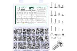YOUYIDUN Set di 1140 viti M3 M4 M5 M6, viti a testa svasata e dadi, set di viti a testa piatta e a croce, set con rondelle (argento, M3 M4 M5 M6)