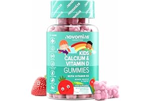 Gommes Calcium Vitamine D Enfant – 160 mg Calcium, Vitamine D3 (400 UI), K2 – Os et Dents, Croissance, Immunité – Sans Gélatine, Sans Gluten – 30 Gummies – Novomins