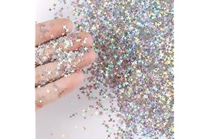 HEMOER 60g Argento Stella a quattro punte Glitter, 4 mm Pellicola in Metallo Paillettes per il Corpo, Unghie, Trucco, Scuola, Fai da te, Gioielli, Resina Epossidica, Festival, Decorazione per Feste