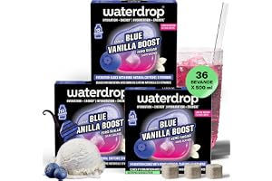 waterdrop MICRODRINK Energy Blue Vanilla – 36 vattendroppsbitar med 90 mg naturligt koffein – Sockerfritt och kalorisnålt ene