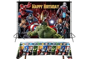通用 Sfondo di supereroi e tovaglia di supereroi per decorazioni per feste di compleanno di supereroi 150x90cm Banner di sfondo fotografico per ragazzi con tovaglia di compleanno per bambini