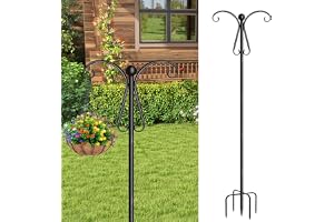 WIYETY schäferkrok 240 cm, trädgård dubbelkrok med 5 pinnar, fågelmatare stång, herdekrok herdebåge, för solcellslampor, växt