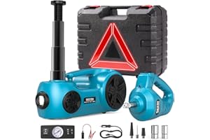 SEESII Kit de Gato Hidráulico Eléctrico para Coche 5 Toneladas (Alcance de Elevación 17.7 Pulgadas) - Gato 3en1 con Llave de Impacto e Inflador - Gato de Suelo para SUV/Camioneta/Camión/Sedán