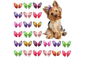 Suxgumoe Dog Hair Bows, 24Pcs Mixed Colors Dog Hair Bows with Elastic Rubber Bands, Cute Butterfly Dog Grooming Bows Puppy Hair Accessories for Long Hair Pet Dogs Cats (Multi-colored B)