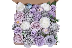 Msrlassn Flores Artificiales Flores Seda Flores Rosas Falsas Flores combinadas DIY para Ramos de Novia, centros de Mesa, Despedidas de Soltera y Decoración del Hogar (Bosque Púrpura)