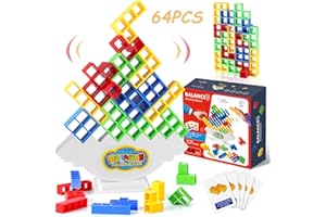 Gemtte Tetra Tower Spiel Erwachsene, 64 Stück Tetris Balance Spiel Team Tower Game, Creative Stapelspiel Stack Attack Wackelturm Stapelturm für Mädchen Junge Geschenk Kinder