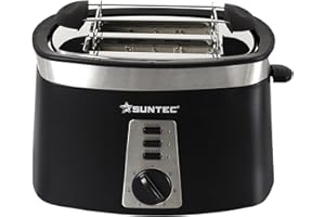 ‎SUNTEC WELLNESS SUNTEC Toaster TOA-9028 | 2 Scheiben Toaster mit Brötchenaufsatz | Max. 770-920 Watt | Toaster mit Edelstahl-Applikationen | 2 Schlitz-Toaster in Schwarz mit Krümelschublade | Breite 29,9 cm