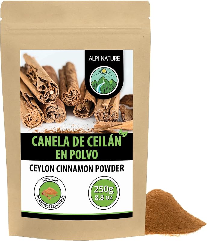Alpi Nature Canela de Ceilán en Polvo 250g, Palitos de Canela de Ceilán Molidos en Polvo